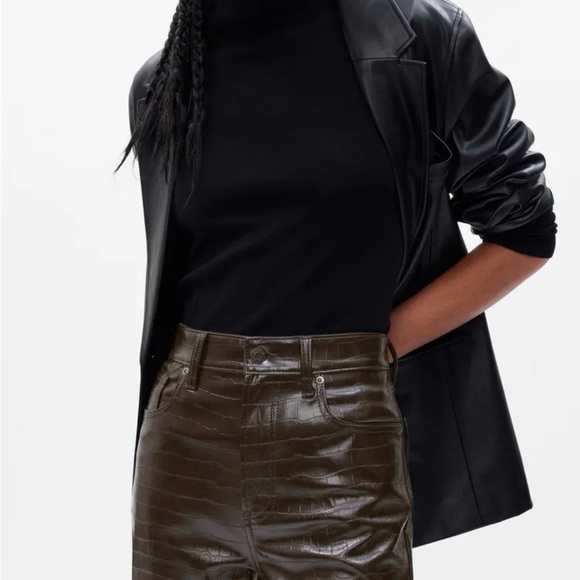 GAP High Rise Vegan Croc Leather Cheeky Straight Pants Size 31 Brown NWT - Picture 3 of 15
